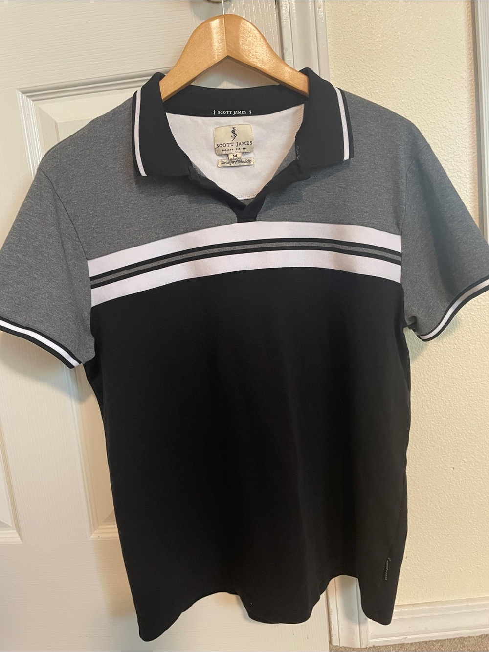 Big boy Teen Black & Gray Striped Polo Shirt M